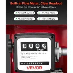 VEVOR Fuel Transfer Pump 110V, 16 GPM 60 L/min, AC Electric Oil Transfer Pump for Diesel Kerosene Biodiesel, with Meter, Auto Fuel Nozzle & 2 Hoses, 45 ft/13.7 m Lift, for Vehicles, Construction Sites