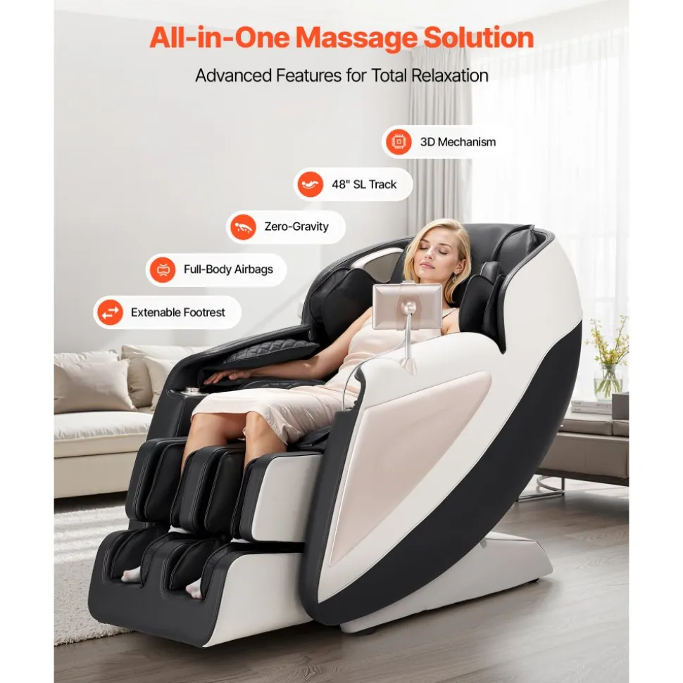 VEVOR Full Body Massage Chair, 3D Zero Gravity Recliner with SL Track, 18 Auto Modes, Heat, Foot Rollers, Armrest Control, LCD Display, 36 Airbags, Retractable Footrest