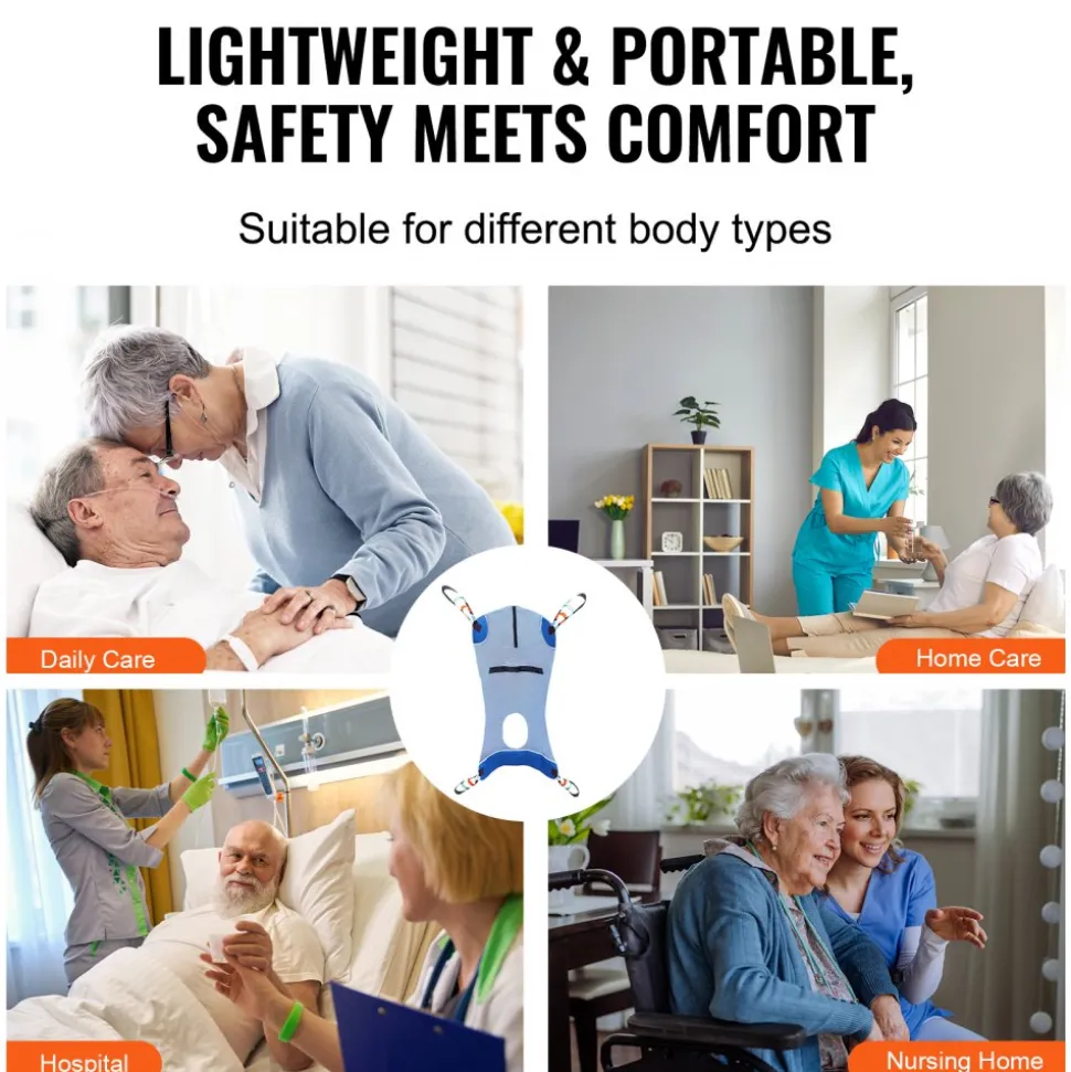 VEVOR Full Body Patient Lift Sling & Commode Opening, Patient Lift Medical Sling for Safe Bathing, Toileting, Polyester Patient Aid Commode Sling for Elderly Disabled Bedridden, 600LBS (Large Size)