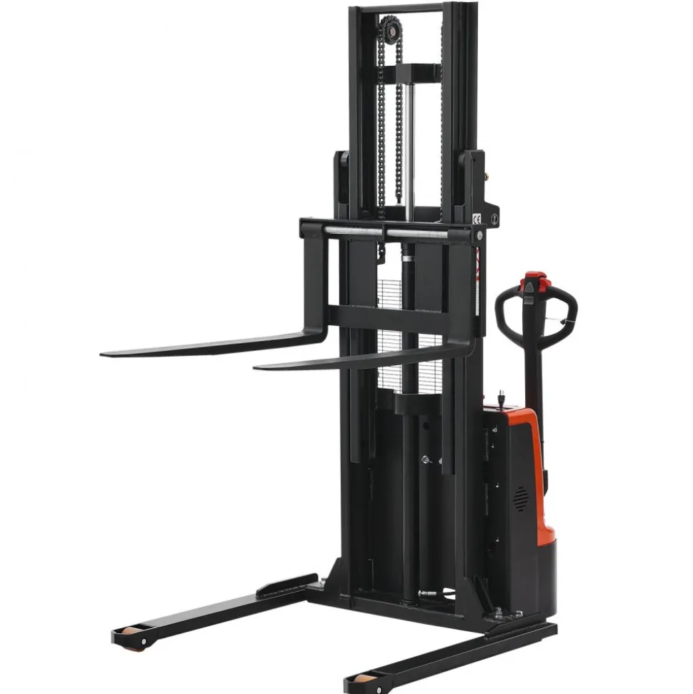 VEVOR Full Electric Pallet Stacker, 3300 lbs Capacity, Pallet Lift Stacker Forklift with Straddle Legs & Forks, 96.06 Inches Lifting Height & 8.66-31.1 Inches Adjustable Fork Width, Orange & Black