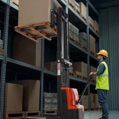 VEVOR Full Electric Pallet Stacker, 3300 lbs Capacity, Pallet Lift Stacker Forklift with Straddle Legs & Forks, 96.06 Inches Lifting Height & 8.66-31.1 Inches Adjustable Fork Width, Orange & Black