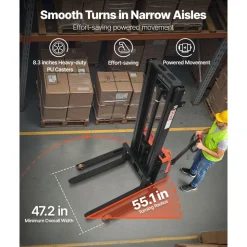 VEVOR Full Electric Pallet Stacker, 3300 lbs Capacity, Pallet Lift Stacker Forklift with Straddle Legs & Forks, 96.06 Inches Lifting Height & 8.66-31.1 Inches Adjustable Fork Width, Orange & Black