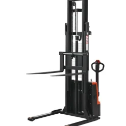 VEVOR Full Electric Pallet Stacker, 3300 lbs Capacity, Pallet Lift Stacker Forklift with Straddle Legs & Forks, 127.6 Inches Lifting Height & 8.66-31.1 Inches Adjustable Fork Width, Orange & Black