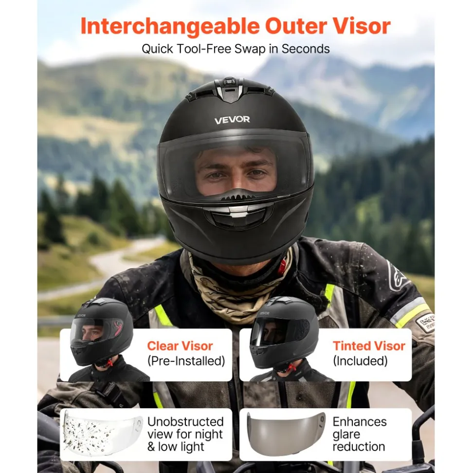 VEVOR Full Face Motorcycle Helmets, Adult Motocross Dirt Bike Helmet with Clear Visor, Lightweight Comfortable Motorcycle Street Bike Helmet for Men and Women - DOT Approved (XL Size)