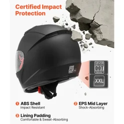 VEVOR Full Face Motorcycle Helmets, Adult Motocross Dirt Bike Helmet with Clear Visor, Lightweight Comfortable Motorcycle Street Bike Helmet for Men and Women - DOT Approved (XXL Size)