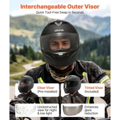 VEVOR Full Face Motorcycle Helmets, Adult Motocross Dirt Bike Helmet with Clear Visor, Lightweight Comfortable Motorcycle Street Bike Helmet for Men and Women - DOT Approved (XXL Size)