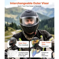 VEVOR Full Face Motorcycle Helmets, Dual-Visor Motorcycle Street Bike Helmet, Lightweight Comfortable Motocross Dirt Bike Helmet for Adults Men and Women - DOT & ECE Approved (L Size)