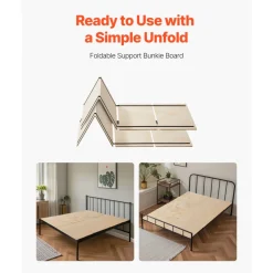 VEVOR Full Size Bunkie Board, 0.4 in Foldable Bed Board Slats with Connection, Wooden Mattress Support for Full Size Bed, Support under Mattress Boards, Ready to Use, 8 Piece, Burlywood