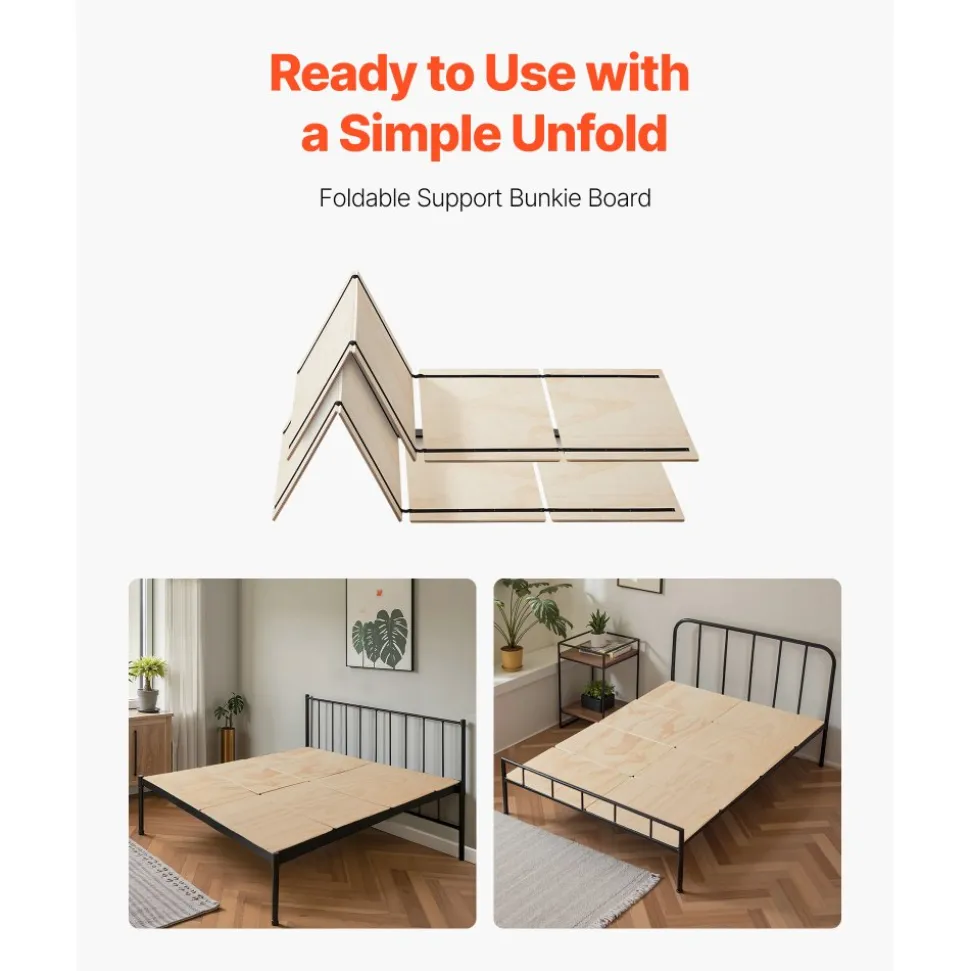 VEVOR Full Size Bunkie Board, 0.4 in Foldable Bed Board Slats with Connection, Wooden Mattress Support for Full Size Bed, Support under Mattress Boards, Ready to Use, 8 Piece, Burlywood