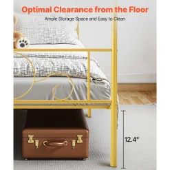 VEVOR Full Size Canopy Bed Frame, Metal Canopy Bed with Minimalist Headboard & Four Posters Design, Heavy Duty Steel Slats Support, Underbed Storage Space, No Box Spring Needed, Easy Assembly, Gold