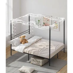 VEVOR Full Size Canopy Bed Frame, Metal Canopy Bed with Four Posters Design, Heavy Duty Steel Slats Support, Underbed Storage Space, No Box Spring Needed, Easy Assembly, Black