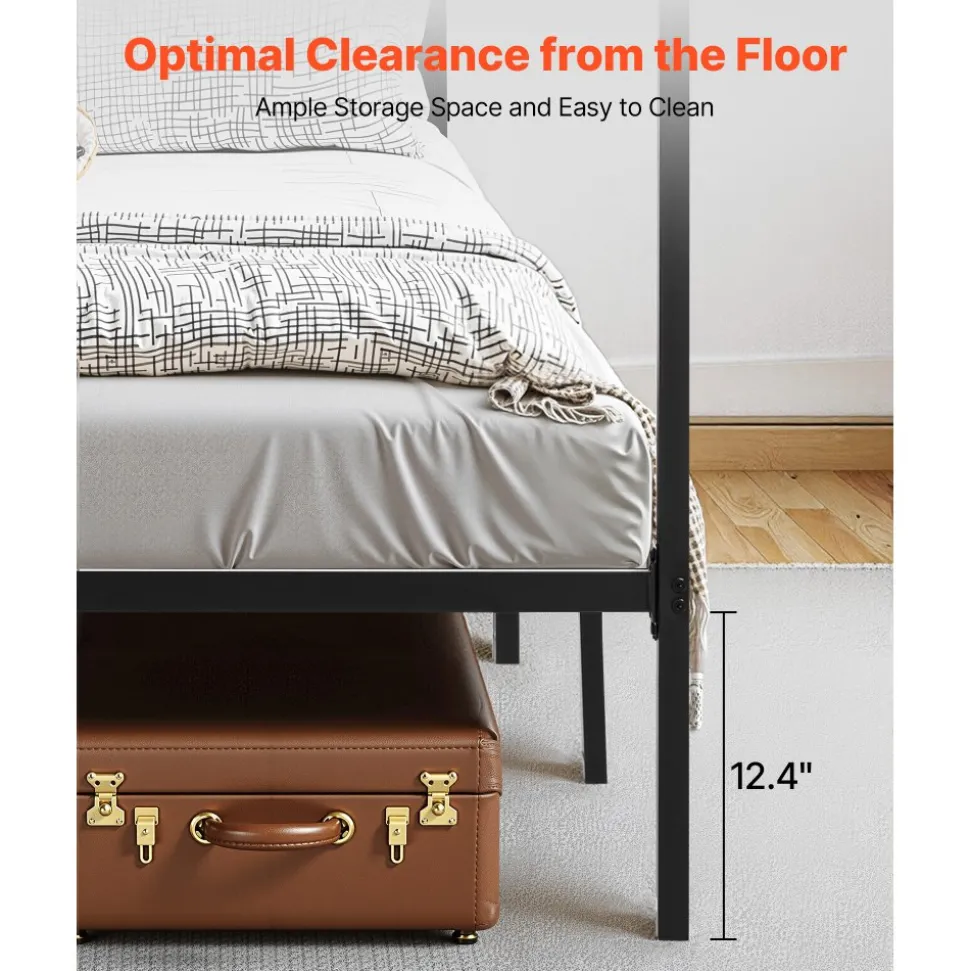 VEVOR Full Size Canopy Bed Frame, Metal Canopy Bed with Four Posters Design, Heavy Duty Steel Slats Support, Underbed Storage Space, No Box Spring Needed, Easy Assembly, Black