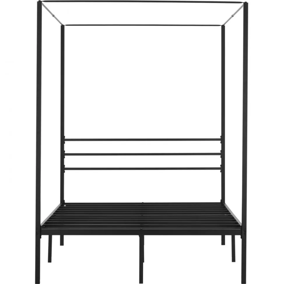VEVOR Full Size Canopy Bed Frame, Metal Canopy Bed with Four Posters Design, Heavy Duty Steel Slats Support, Underbed Storage Space, No Box Spring Needed, Easy Assembly, Black