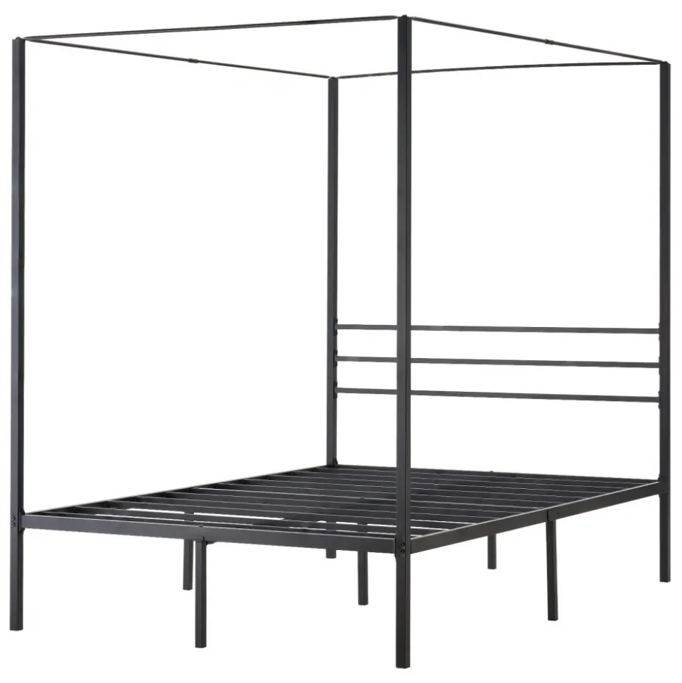 VEVOR Full Size Canopy Bed Frame, Metal Canopy Bed with Four Posters Design, Heavy Duty Steel Slats Support, Underbed Storage Space, No Box Spring Needed, Easy Assembly, Black