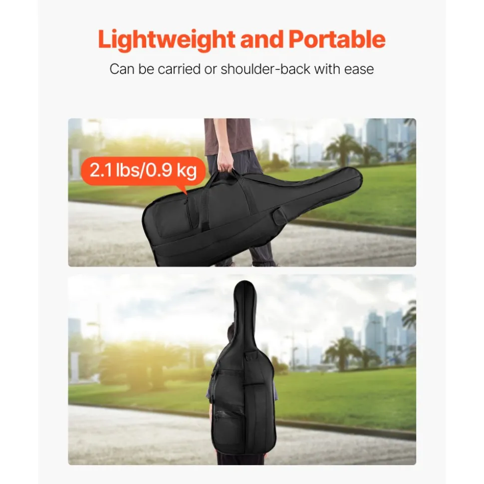VEVOR 4/4 Full Size Cello Case, Nylon Waterproof, Lightweight Portable Travel Carrying Bag, with Reinforced Handle, Dual Shoulder Straps, Anti-Scratch, Professional Cello-Shape, for Cello, Black
