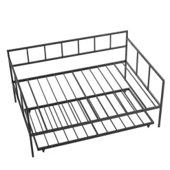 VEVOR Full Size Daybed with Pop Up Trundle Twin Size Metal Day Bed Frame, for Living Room Bedroom Guest Room, Sturdy Metal Design, Space Saving Sofa Bed, 2 Lockable Casters, Easy Assembly, Black