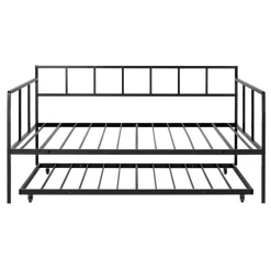 VEVOR Full Size Daybed with Pop Up Trundle Twin Size Metal Day Bed Frame, for Living Room Bedroom Guest Room, Sturdy Metal Design, Space Saving Sofa Bed, 2 Lockable Casters, Easy Assembly, Black