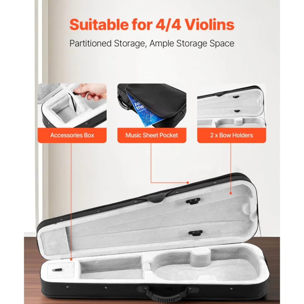 VEVOR 4/4 Full Size Violin Case, Nylon Waterproof, Lightweight Portable Travel Carrying Bag, with Plush Lining, Dual Shoulder Straps, Anti-Scratch, Professional Triangular Shape, for Violin, Black