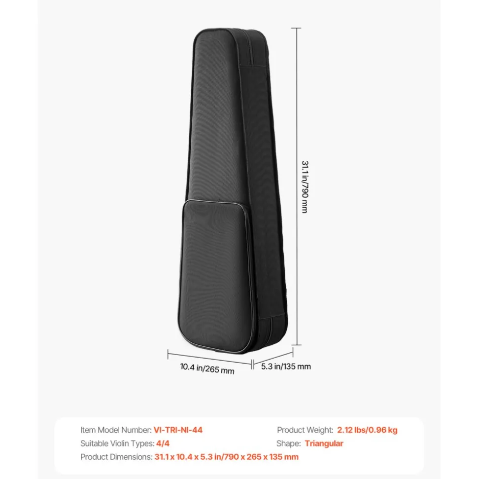 VEVOR 4/4 Full Size Violin Case, Nylon Waterproof, Lightweight Portable Travel Carrying Bag, with Plush Lining, Dual Shoulder Straps, Anti-Scratch, Professional Triangular Shape, for Violin, Black