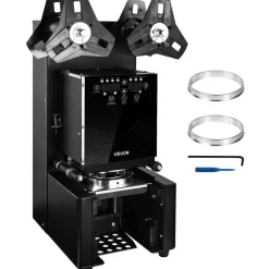 VEVOR Fully Automatic Cup Sealing Machine, 500-650 Cups/H, Cup Sealer Machine for 190 mm Tall & 90/95 mm Cup, Electric Tea Sealer with Digital Control LCD Panel for Bubble Milk Tea Coffee, Black