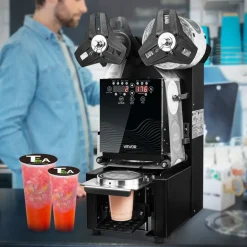 VEVOR Fully Automatic Cup Sealing Machine, 500-650 Cups/H, Cup Sealer Machine for 190 mm Tall & 90/95 mm Cup, Electric Tea Sealer with Digital Control LCD Panel for Bubble Milk Tea Coffee, Black