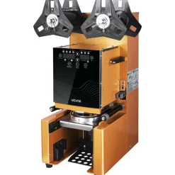 VEVOR Fully Automatic Cup Sealing Machine, 500-650 Cups/H, Cup Sealer Machine for 190 mm Tall & 90/95 mm Cup, Electric Tea Sealer with Digital Control LCD Panel for Bubble Milk Tea Coffee, Gold