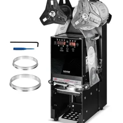 VEVOR Fully Automatic Cup Sealing Machine, 500-650 Cups/H, Cup Sealer Machine for 180 mm Tall & 90/95 mm Cup, Electric Tea Sealer with Digital Control LCD Panel for Bubble Milk Tea Coffee, Black