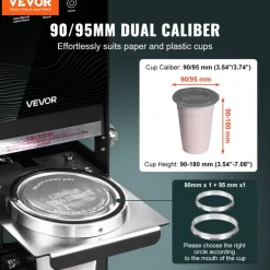 VEVOR Fully Automatic Cup Sealing Machine, 500-650 Cups/H, Cup Sealer Machine for 180 mm Tall & 90/95 mm Cup, Electric Tea Sealer with Digital Control LCD Panel for Bubble Milk Tea Coffee, Black