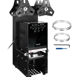 VEVOR Fully Automatic Cup Sealing Machine, 500-650 Cups/H, Cup Sealer Machine for 180 mm Tall & 90/95 mm Cup, Electric Tea Sealer with Digital Control LCD Panel for Bubble Milk Tea Coffee, Black
