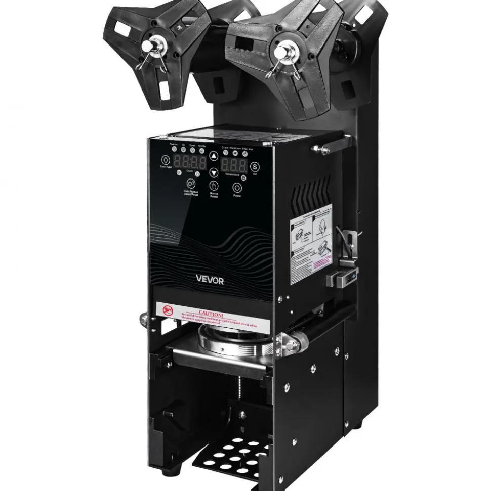 VEVOR Fully Automatic Cup Sealing Machine, 500-650 Cups/H, Cup Sealer Machine for 180 mm Tall & 90/95 mm Cup, Electric Tea Sealer with Digital Control LCD Panel for Bubble Milk Tea Coffee, Black