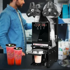 VEVOR Fully Automatic Cup Sealing Machine, 500-650 Cups/H, Cup Sealer Machine for 180 mm Tall & 90/95 mm Cup, Electric Tea Sealer with Digital Control LCD Panel for Bubble Milk Tea Coffee, Black