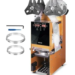 VEVOR Fully Automatic Cup Sealing Machine, 500-650 Cups/H, Cup Sealer Machine for 180 mm Tall & 90/95 mm Cup, Electric Boba Tea Sealer with Digital Control LCD Panel for Bubble Milk Tea Coffee, Gold