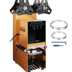 VEVOR Fully Automatic Cup Sealing Machine, 500-650 Cups/H, Cup Sealer Machine for 180 mm Tall & 90/95 mm Cup, Electric Boba Tea Sealer with Digital Control LCD Panel for Bubble Milk Tea Coffee, Gold