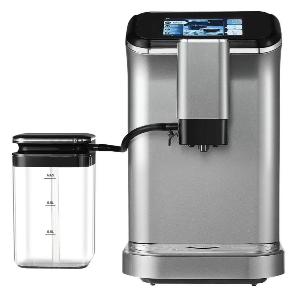 VEVOR Fully Automatic Espresso Machine - with Automatic Milk Frother, 20 Bar Super-Automatic Cappuccino Latte Machine with TFT Touch Screen, Grinder, 15 Grinding Levels, and Removable Milk Reservoir