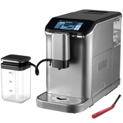 VEVOR Fully Automatic Espresso Machine - with Automatic Milk Frother, 20 Bar Super-Automatic Cappuccino Latte Machine with TFT Touch Screen, Grinder, 15 Grinding Levels, and Removable Milk Reservoir