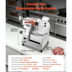 VEVOR Fully Automatic Meat Slicer, 180W + 370W Commercial Food-Slicer with 10