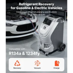 VEVOR Fully Automatic Refrigerant Recovery Machine for R134a & 1234fy, ≥98.5% Accuracy, 10-Inch Touch Screen, AC Recovery, Vacuum, and Recharging for Standard and High Voltage Automotive A/C Systems