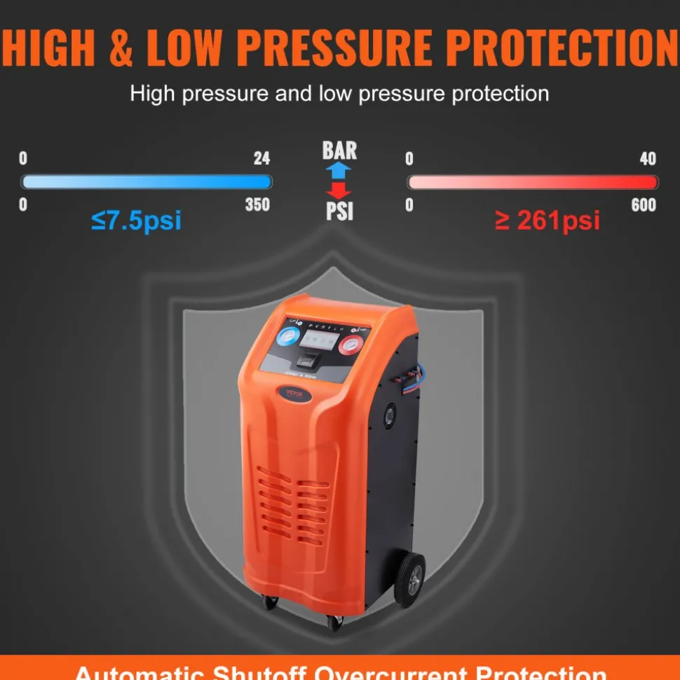 VEVOR Fully Automatic Refrigerant Recovery Machine for 1234yf, ≥98.5% Accuracy, 7-Inch Touch Screen, AC Recovery, Vacuum, and Recharging Machine for Standard and High Voltage Automotive A/C Systems