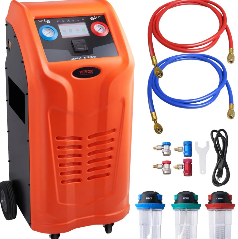 VEVOR Fully Automatic Refrigerant Recovery Machine for 1234yf, ≥98.5% Accuracy, 7-Inch Touch Screen, AC Recovery, Vacuum, and Recharging Machine for Standard and High Voltage Automotive A/C Systems