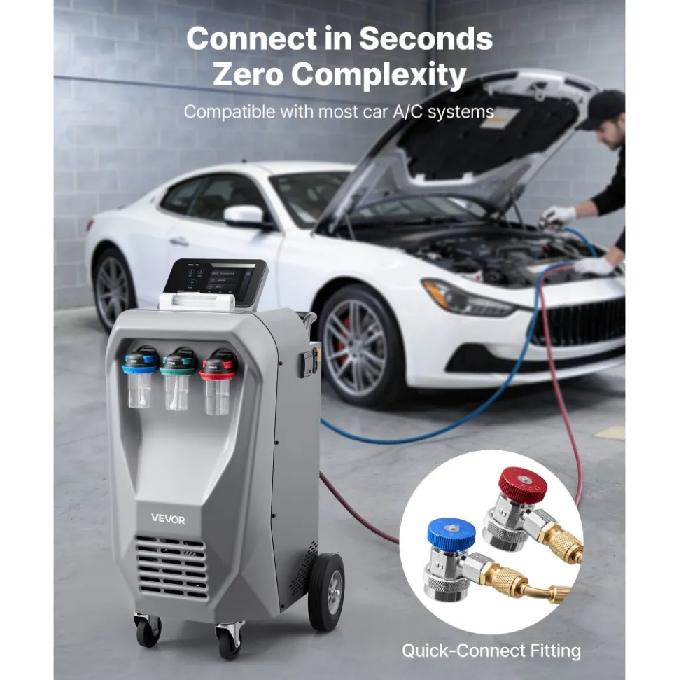 VEVOR Fully Automatic Refrigerant Recovery Machine for R134a, ≥98.5% Accuracy, 10.1-Inch Touch Screen, AC Recovery, Vacuum, Recharging and Flushing for Standard & High Voltage Automotive A/C Systems