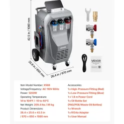 VEVOR Fully Automatic Refrigerant Recovery Machine for R134a, ≥98.5% Accuracy, 10.1-Inch Touch Screen, AC Recovery, Vacuum, Recharging and Flushing for Standard & High Voltage Automotive A/C Systems