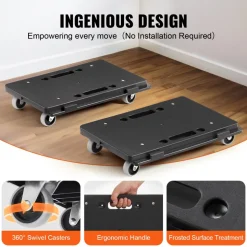 VEVOR Furniture Dolly, 500 lbs Capacity Each Count, Furniture Mover with Wheels, Portable Moving Rollers 4 Wheels Heavy Duty, Small Flat Dolly Cart with Interlocking for Heavy Furniture, 2 Pack, Black