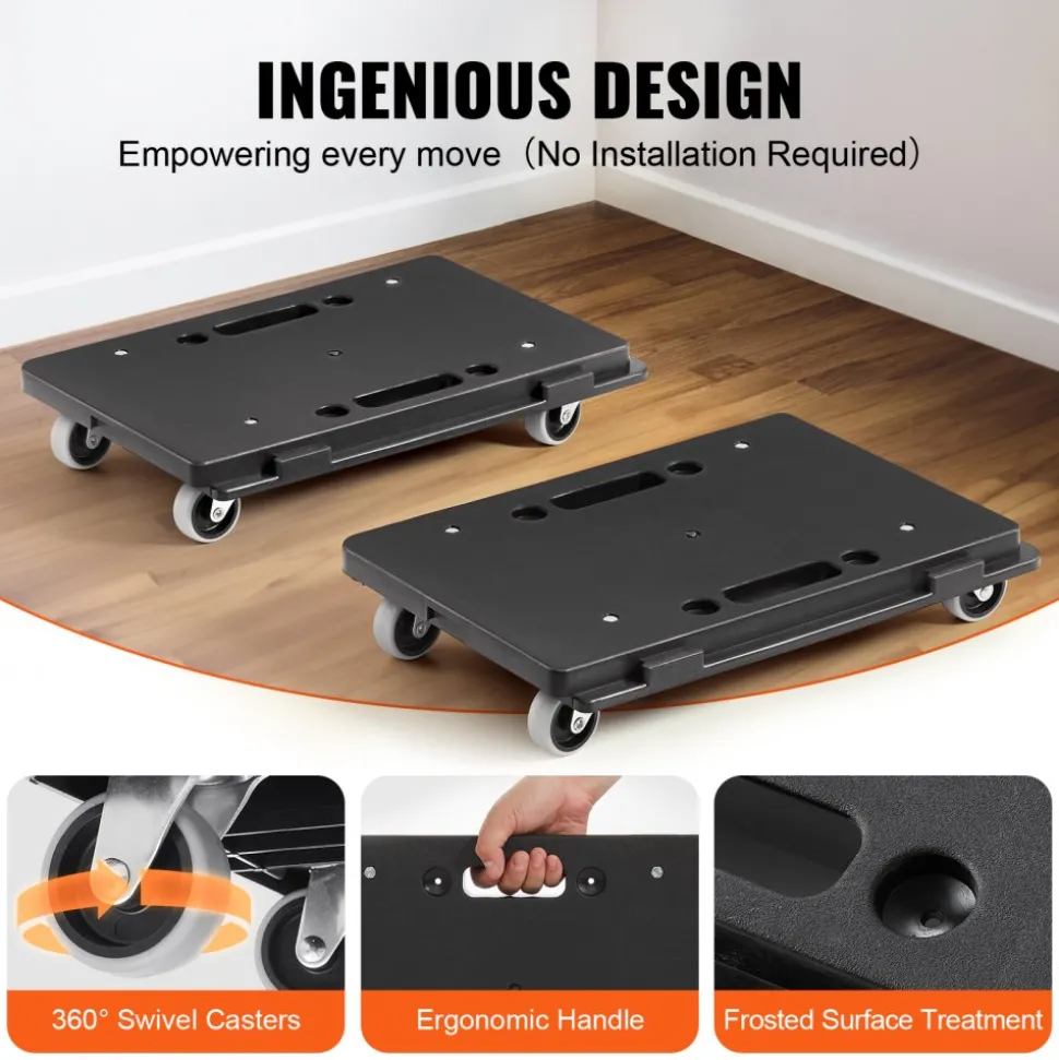 VEVOR Furniture Dolly, 500 lbs Capacity Each Count, Furniture Mover with Wheels, Portable Moving Rollers 4 Wheels Heavy Duty, Small Flat Dolly Cart with Interlocking for Heavy Furniture, 2 Pack, Black