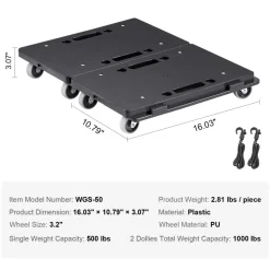 VEVOR Furniture Dolly, 500 lbs Capacity Each Count, Furniture Mover with Wheels, Portable Moving Rollers 4 Wheels Heavy Duty, Small Flat Dolly Cart with Interlocking for Heavy Furniture, 2 Pack, Black