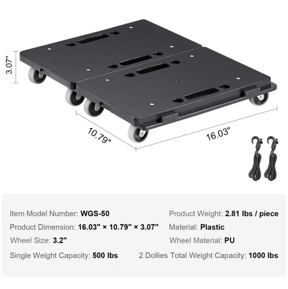 VEVOR Furniture Dolly, 500 lbs Capacity Each Count, Furniture Mover with Wheels, Portable Moving Rollers 4 Wheels Heavy Duty, Small Flat Dolly Cart with Interlocking for Heavy Furniture, 2 Pack, Black