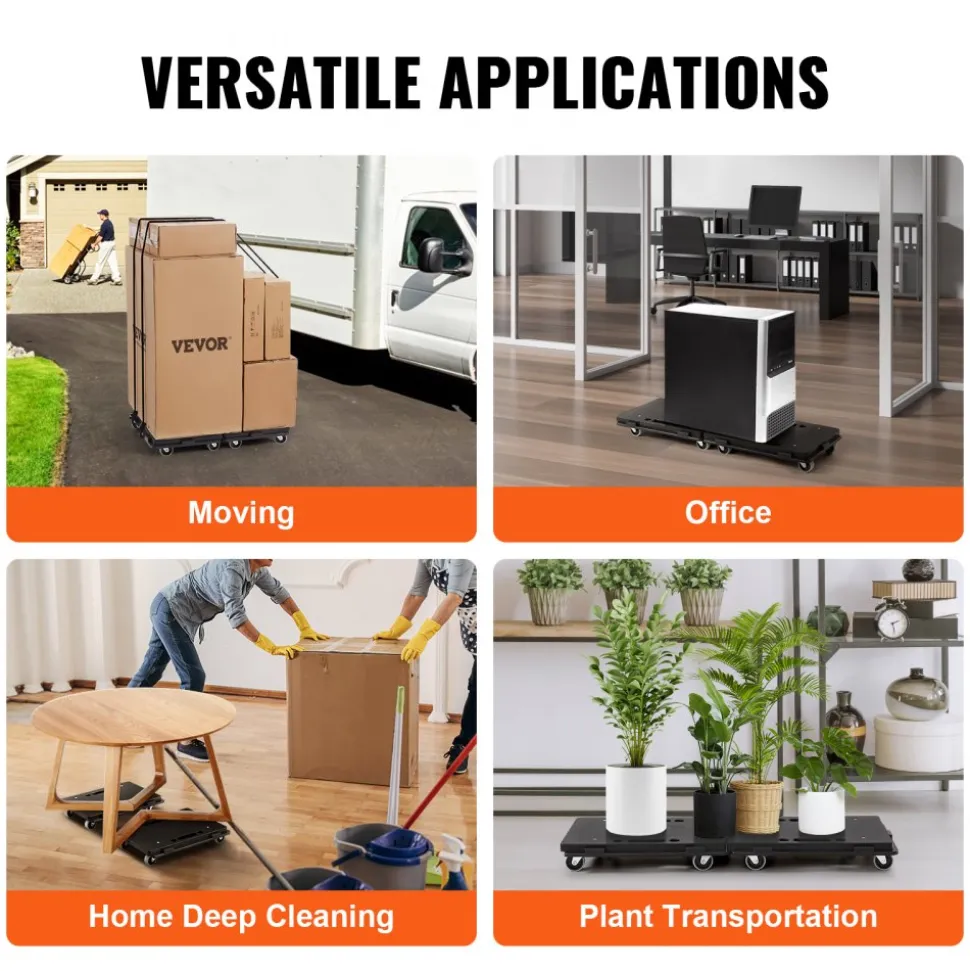 VEVOR Furniture Dolly, 500 lbs Capacity Each Count, Furniture Mover with Wheels, Portable Moving Rollers 4 Wheels Heavy Duty, Small Flat Dolly Cart with Interlocking for Heavy Furniture, 2 Pack, Black