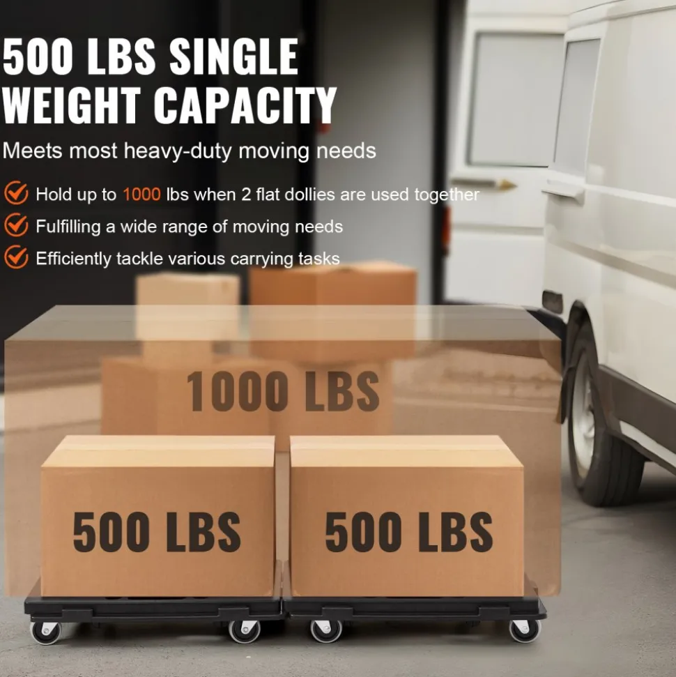 VEVOR Furniture Dolly, 500 lbs Capacity Each Count, Furniture Mover with Wheels, Portable Moving Rollers 4 Wheels Heavy Duty, Small Flat Dolly Cart with Interlocking for Heavy Furniture, 2 Pack, Black