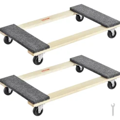 VEVOR Furniture Dolly, 1000 lbs Each Load Capacity, 2 Packs, 18" x 30", 8 x 3" PP Swivel Casters, Heavy Duty Hardwood Furniture Moving Dolly, Mover's Dolly, Moving Cart with Wheels for Heavy Furniture