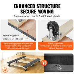 VEVOR Furniture Dolly, 1000 lbs Each Load Capacity, 2 Packs, 18