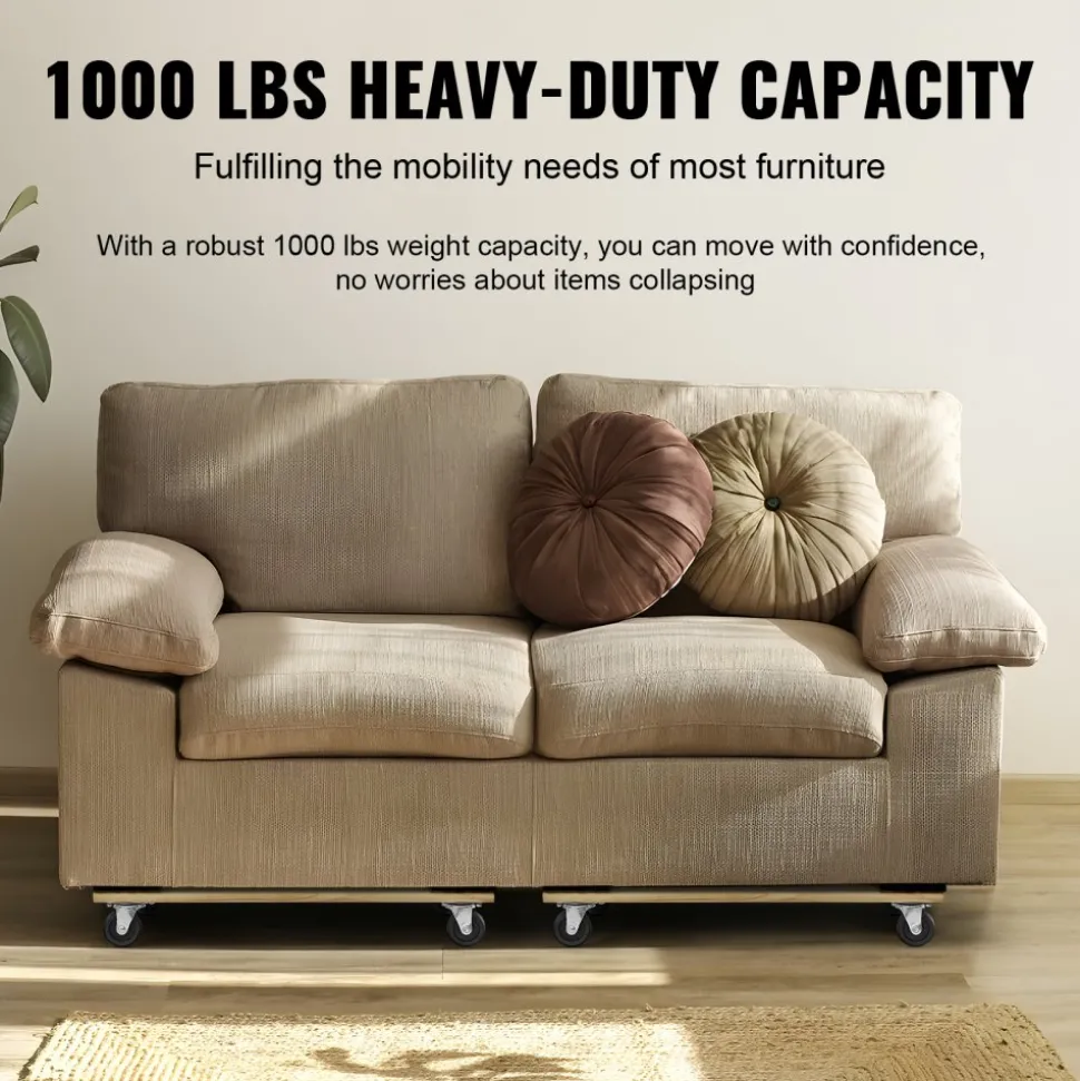 VEVOR Furniture Dolly, 1000 lbs Each Load Capacity, 2 Packs, 18" x 30", 8 x 3" PP Swivel Casters, Heavy Duty Hardwood Furniture Moving Dolly, Mover's Dolly, Moving Cart with Wheels for Heavy Furniture